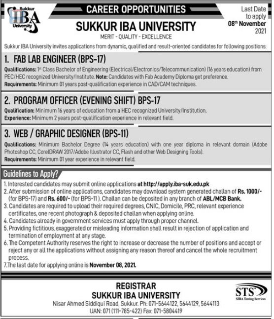 FAB lab Engineer at Sukkur IBA University Latest Job 2021 | Sukkur, Pakistan
