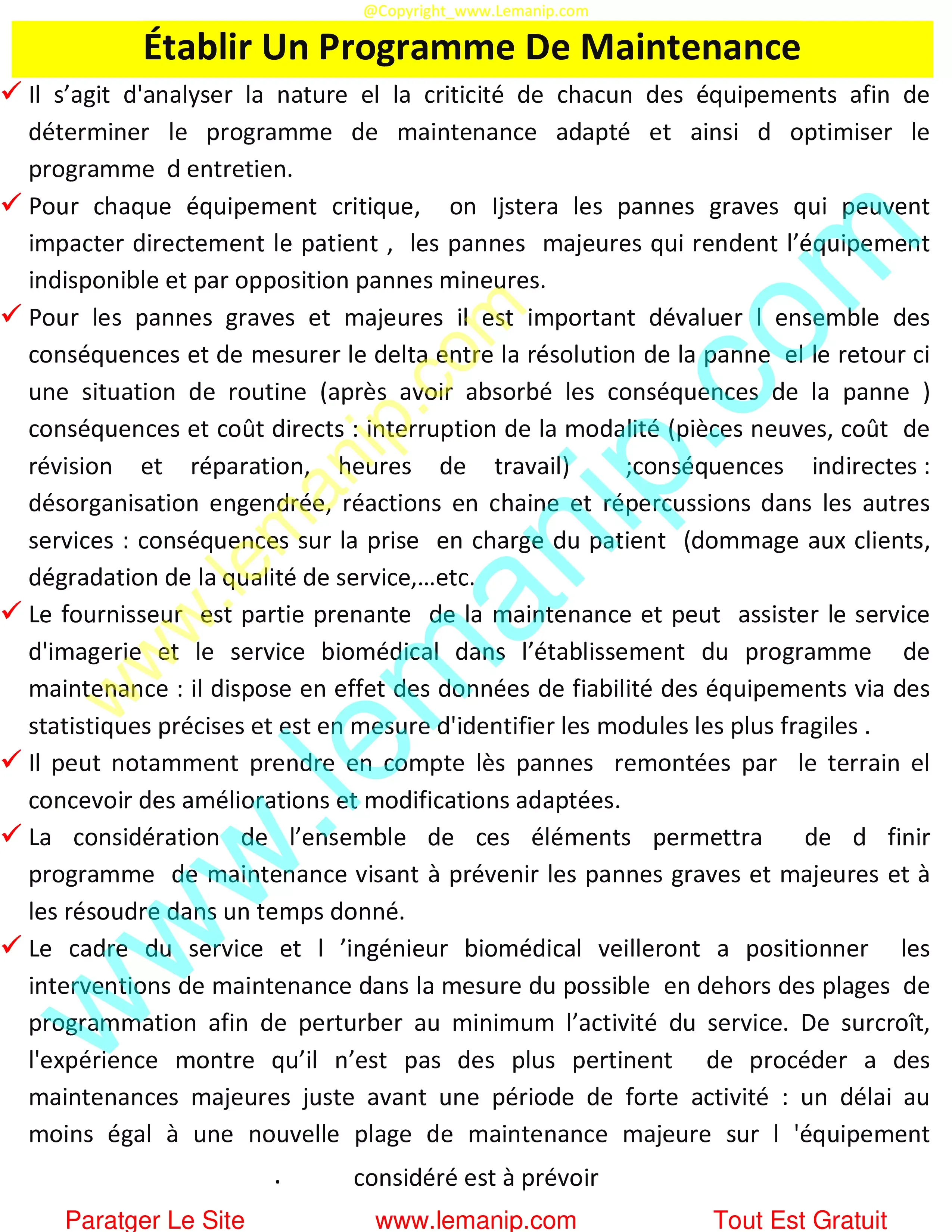 Établir Un Programme De Maintenance