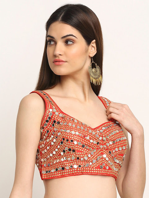 Orange Embellished Mirror Work Blouse