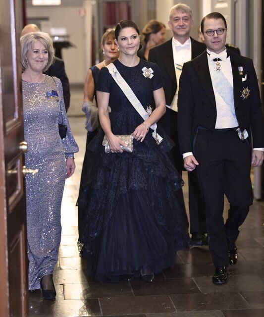 Royal Swedish Academy of Music. gathered ruffle lace maxi dress in black. By Malene Birger, H&M Conscious Collection gown
