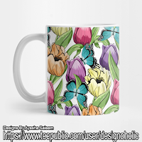 Tulips And Butterflies Pattern Mug
