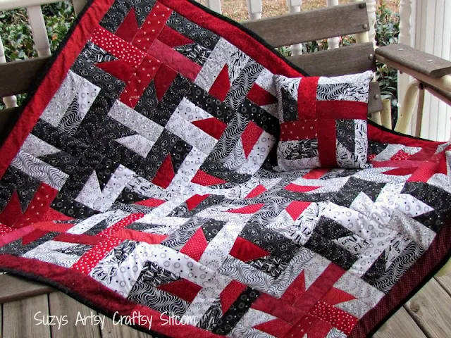 red black and white quilt