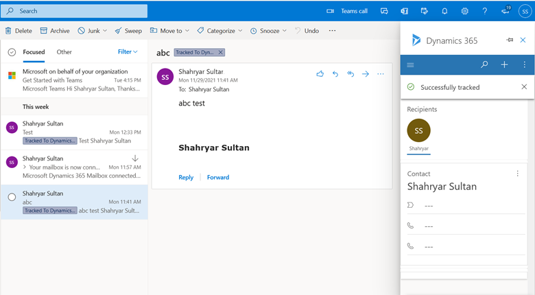 Track an Outlook email in MS Dynamics 365