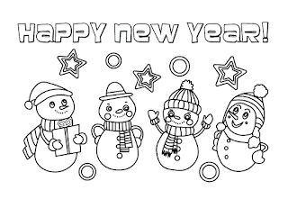 Snowmen singing Happy New Year coloring page