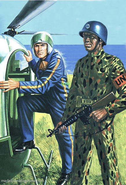 Helicóptero geyperman con soldado de la ONU