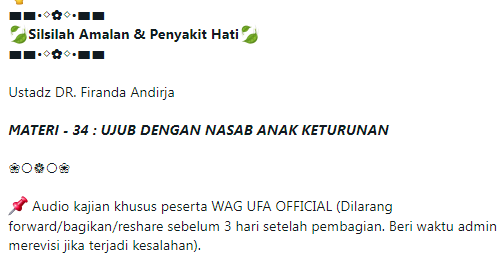 Materi 34 – Model-model Ujub 1: Ujub dengan Nasab Anak Keturunan - Silsilah Amalan Hati dan Penyakit Hati