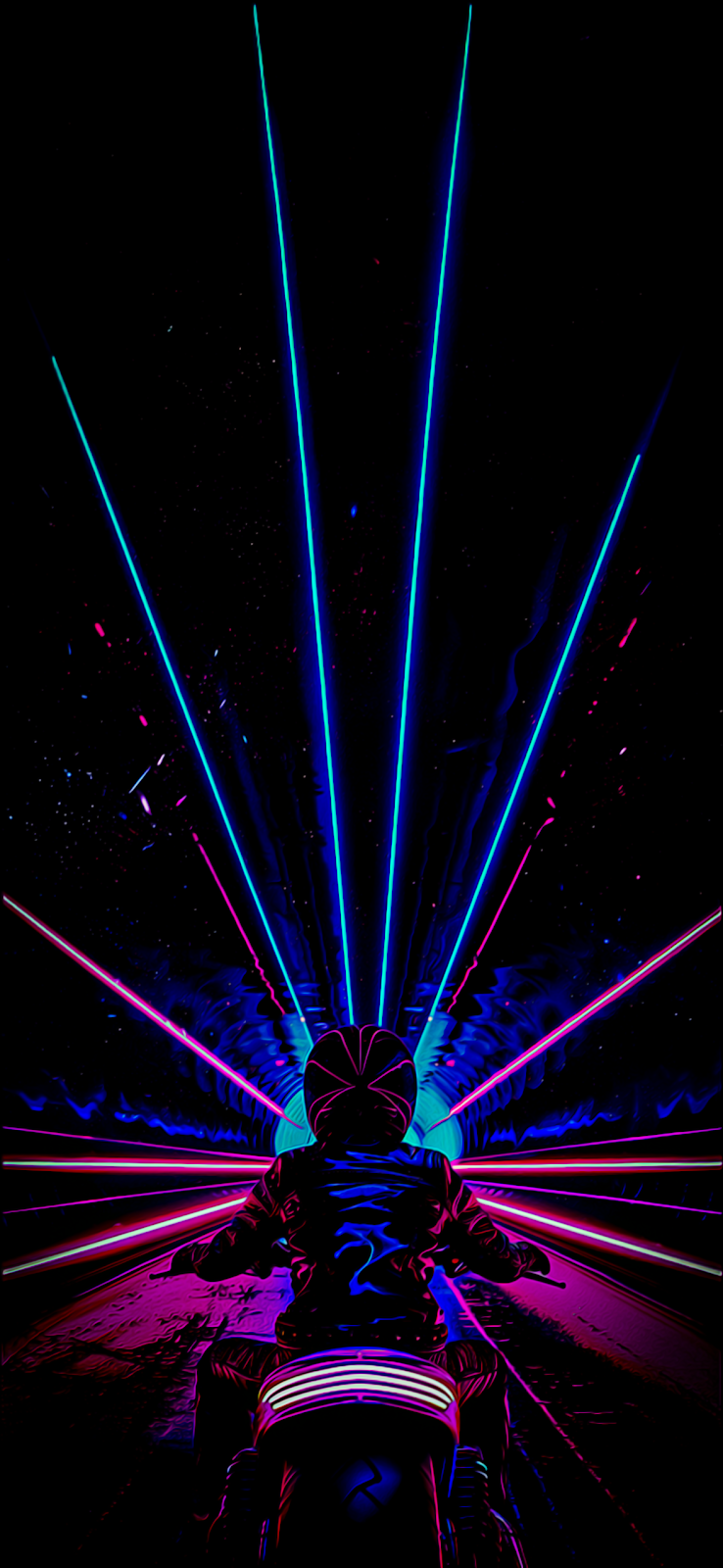 high resolution iphone background wallpaper of Cyberpunk Motorcycle Rider in Neon Tunnel