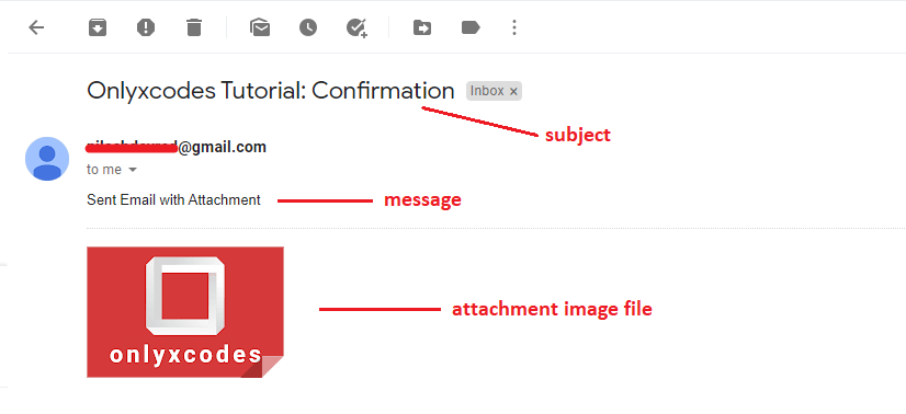 recipient receives an email with an image logo and the message content in his inbox.