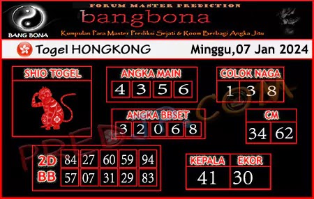 Prediksi HK Bang Bona Minggu 07 Januari 2024