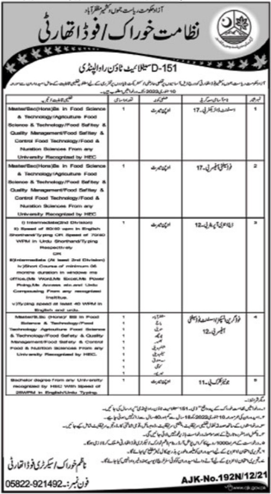 Directorate of Food Authority AJK Jobs 2022