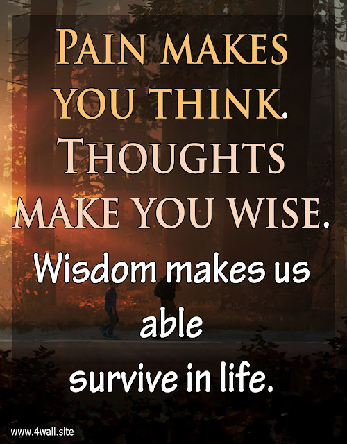 Pain makes you think. Thoughts make you wise. Wisdom makes us able survive in life.