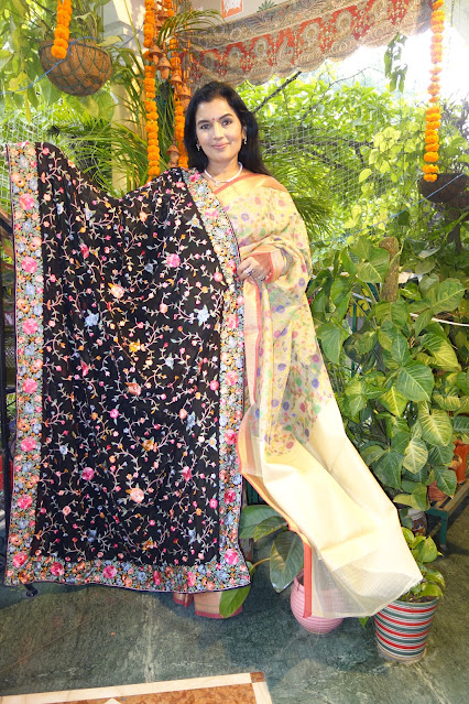 Hand embroidered Parsi Gara dupattas