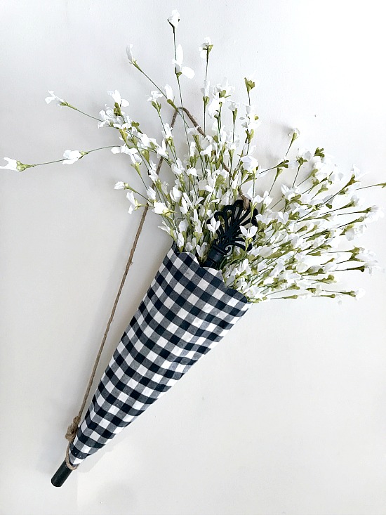 Black and white umbrella with flowers