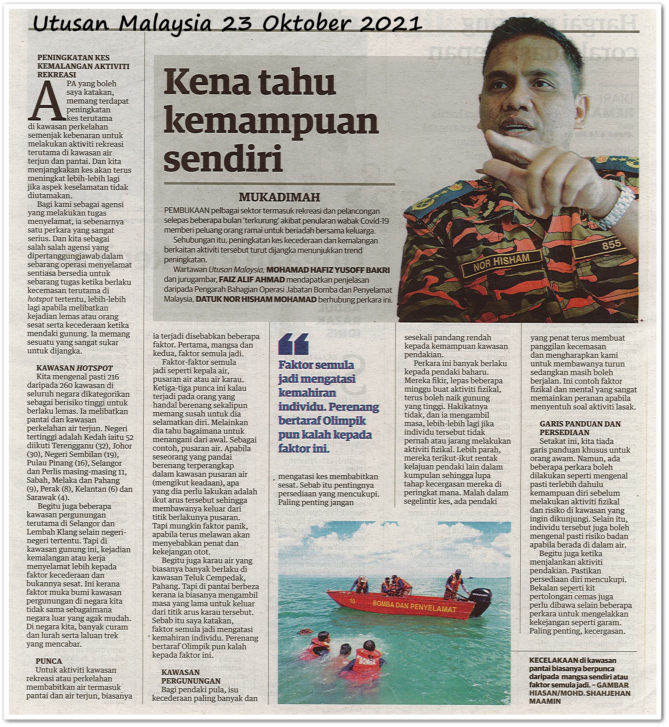 Kena tahu kemampuan diri - Keratan akhbar Utusan Malaysia 23 Oktober 2021