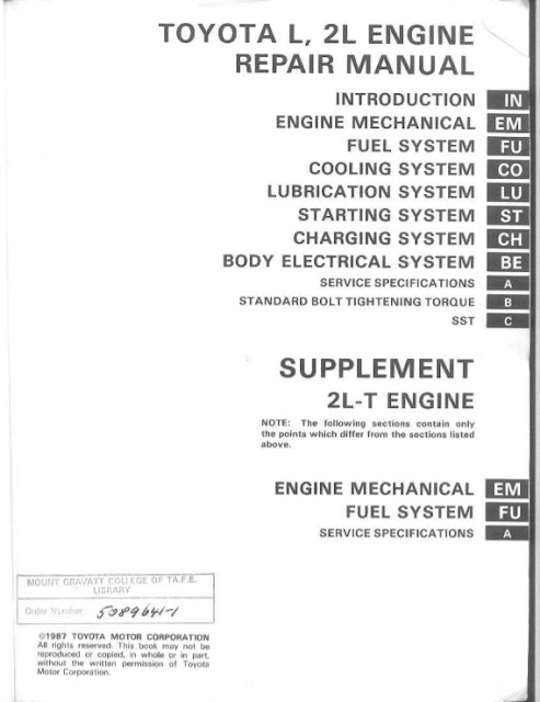 Toyota L, 2L, 2L-T Engine Repair Manual