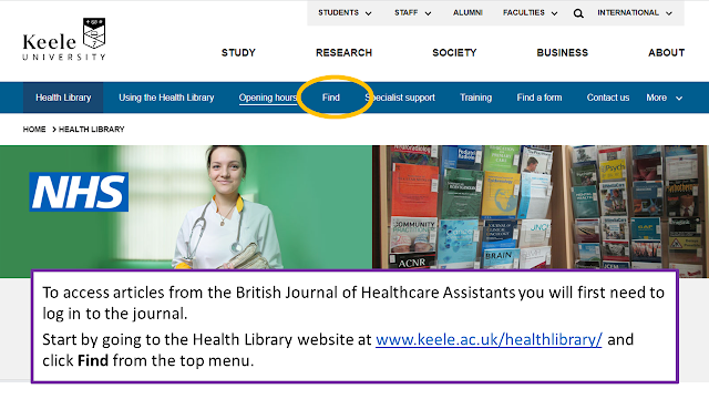 health library home page showing the Find option on the top menu bar