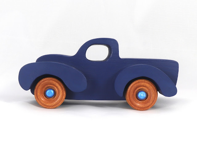 Handmade Wood Toy Pickup Truck Fat Fender Freaky Ford Navy Blue