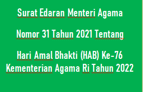 Surat Edaran Menteri Agama atau Menag Nomor 31 Tahun 2021 Tentang Logo dan Tagline (Tema) Hari Amal Bhakti (HAB) Ke-76 Tahun 2022