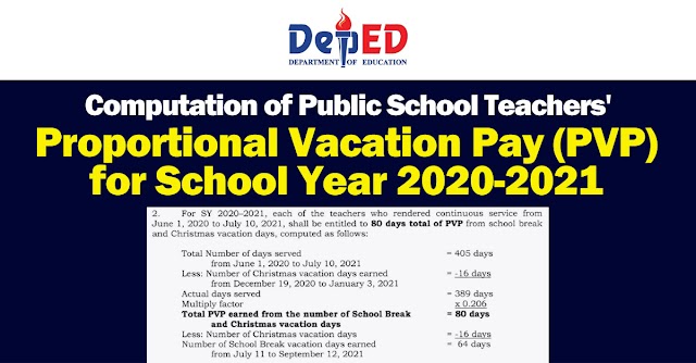 Computation of Public School Teachers' Proportional Vacation Pay (PVP) for School Year 2020-2021