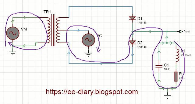 signal flow in balanced mixer with two diodes