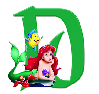 Abecedario con Letras Verdes y Ariel, Flounder y Sebastian.