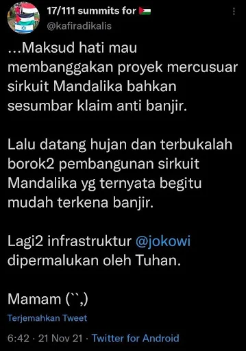 Proyek Infrastruktur Jokowi Dipermalukan di Mata Dunia Maksud Hati Mau Banggakan Proyek Mercusuar Mandalika Anti Banjir, Lalu Datanglah Hujan Badai... Proyek Infrastruktur Jokowi Dipermalukan di Mata Dunia