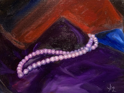 Pink Pearl Necklace, original oil painting by Anawanitia