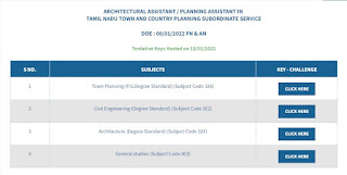 TNPSC Architectural Assistant / Planning Assistant Answer Key 2022