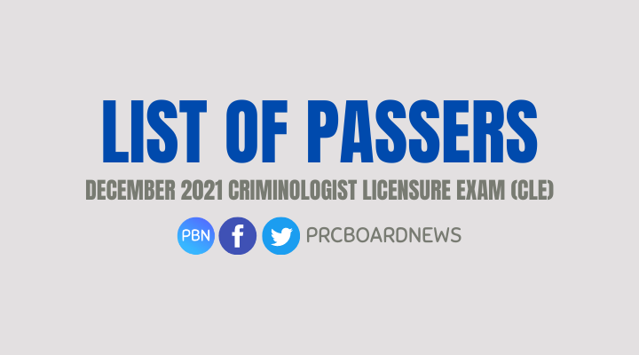 CLE RESULT: December 2021 Criminology board exam list of passers