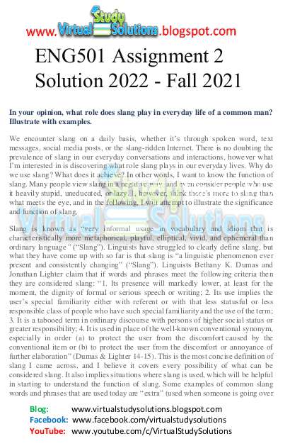 ENG501 Assignment 2 Solution 2022 Preview Fall 2021