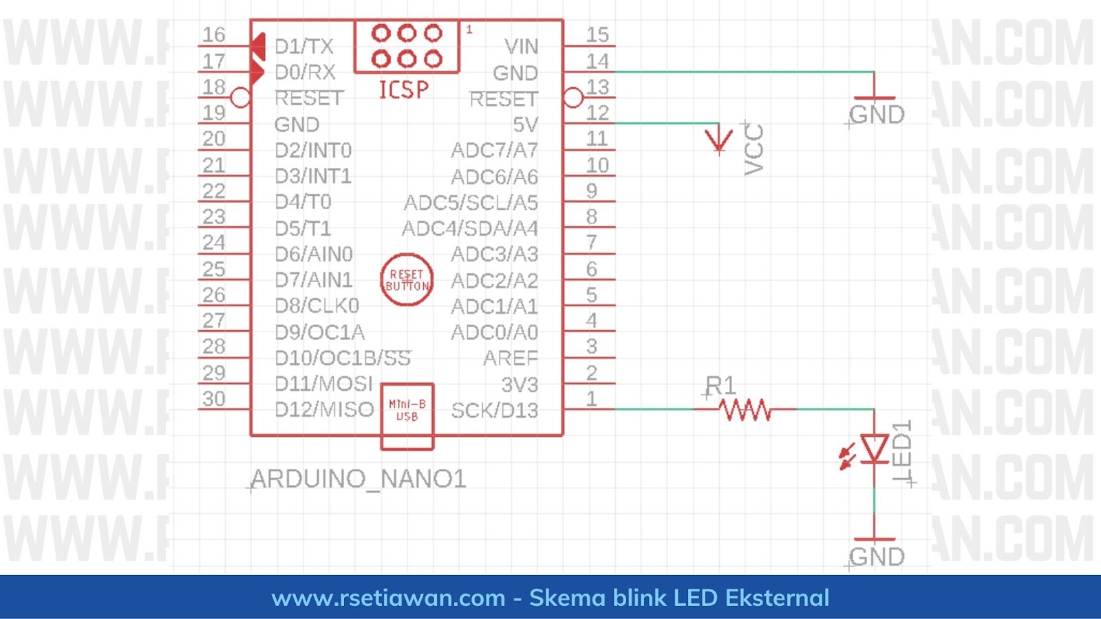 skema rangkaian Blink LED Eksternal Arduino Nano