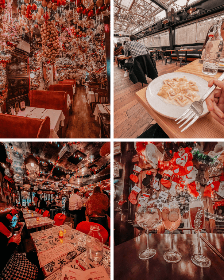 NYC Christmas Restaurants — Rolf’s NYC Christmas — Serra by Birreria Brunch — Sippin Santa NYC — Oscar Wilde NYC Christmas —  Best Christmas Places in NYC