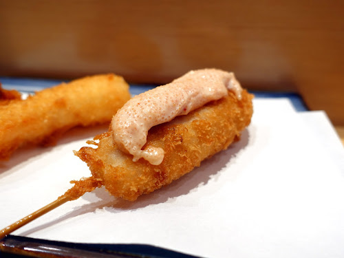 Hidden (秀殿) best Japanese Kushiage skewer restaurant Hong Kong - Chicken breast with spicy cod roe mayo (明太子雞胸肉)