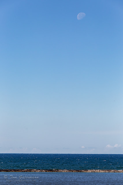 The Moon above Lake Ontario, at Oswego, NY.