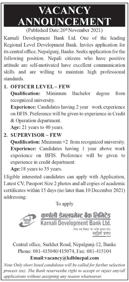 Job vacancy in Karnali Development Bank