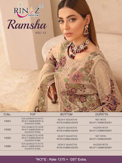 Rinaz Fashion Ramsha vol 12 pakistani Suits catalog