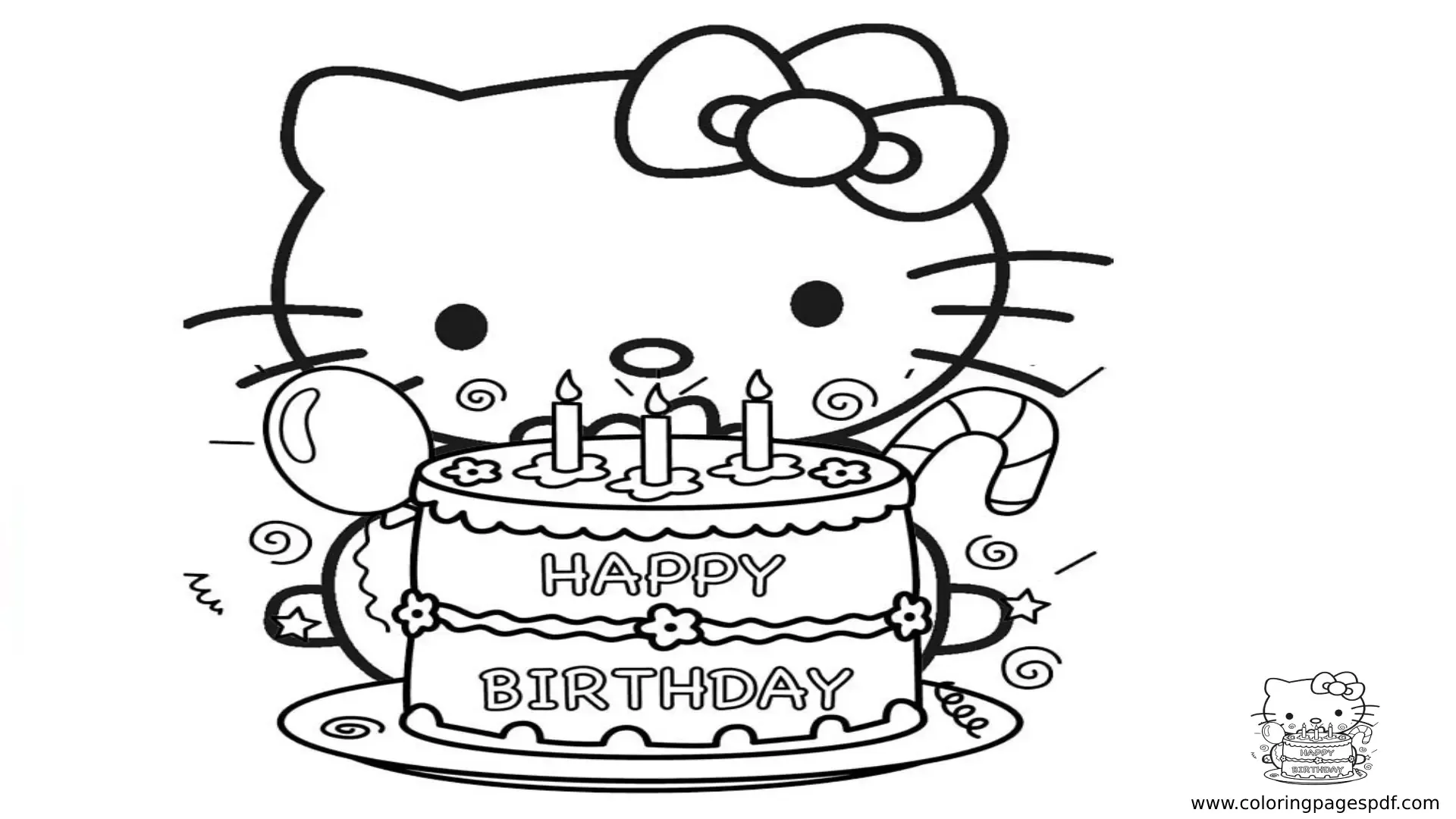 Coloring Pages Of Hello Kitty Happy Birthday