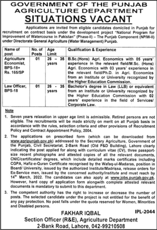 JOBS | Agriculture Department.Government Of Punjab