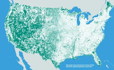 no people in dark green areas
