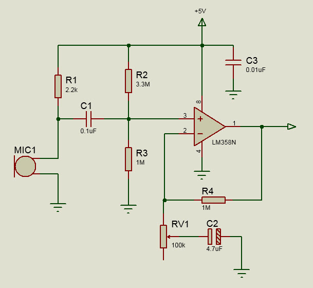 electret microphone amplifier using LM358