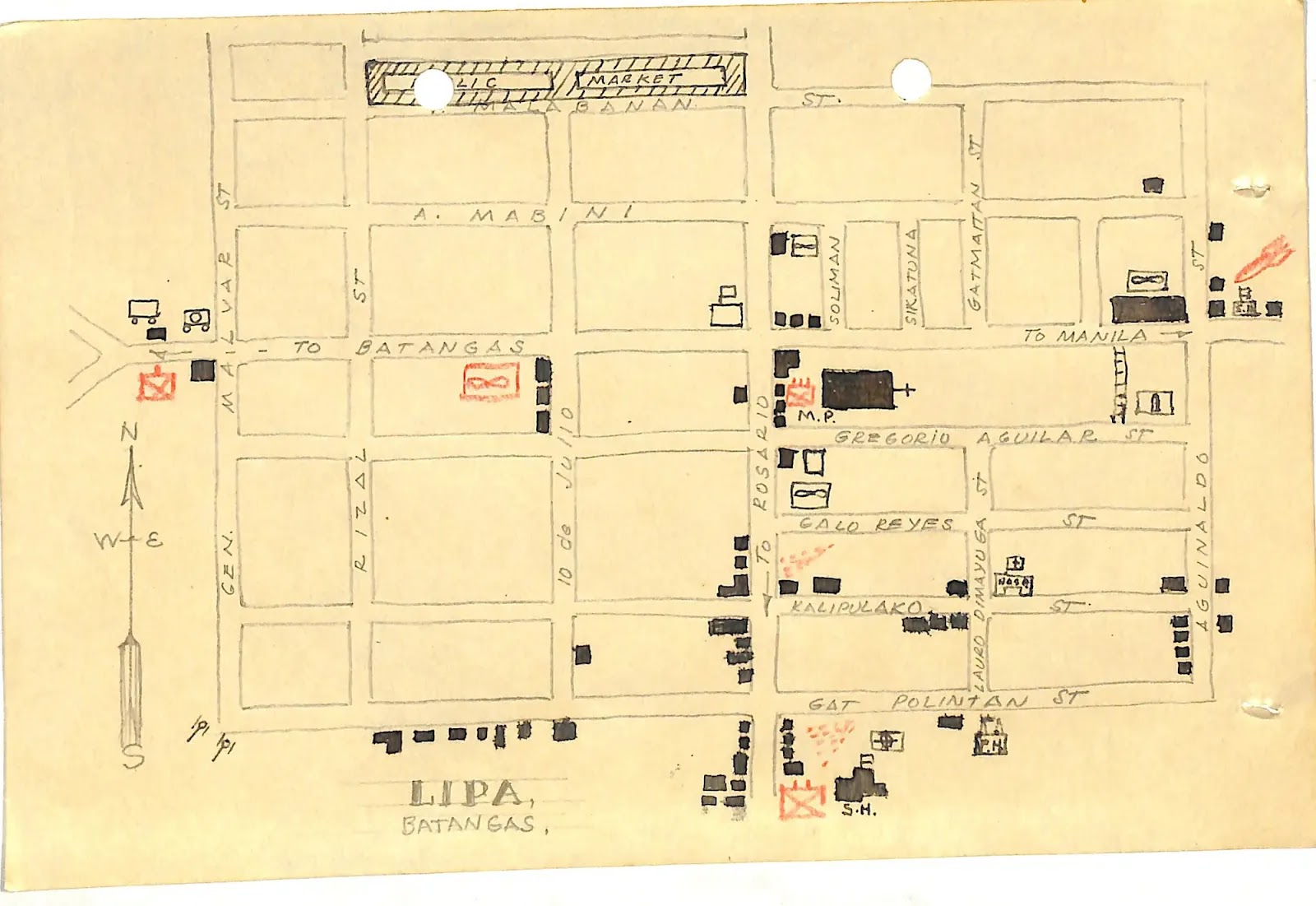 Guerrilla sketch map of Poblacion Lipa, Batangas