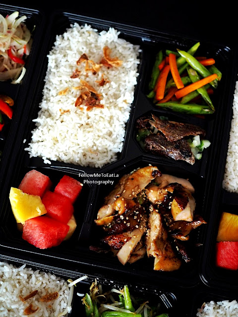 Chicken Teriyaki Chicken Teriyaki, Fried Dace with Black Beans and Salad. Served with Steamed Rice and Mixed Cut Fruits