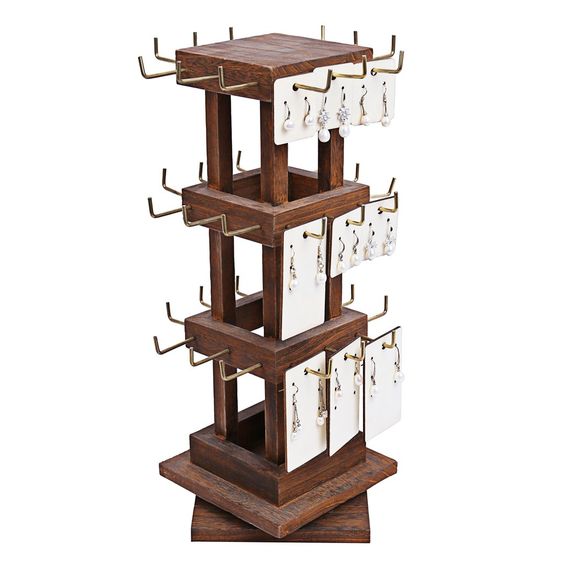 #WDJ5036 Natural Wood Rotating 36 Hooks Jewelry Tower