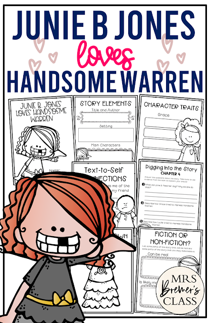 Junie B Jones Loves Handsome Warren book study activities literacy unit with Common Core aligned companion activities First Grade Second Grade