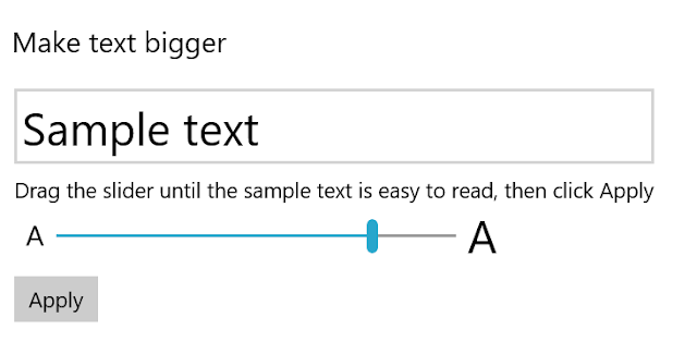 Partial screenshot of the "Make text bigger" option in the "ease of access" or accessibility settings