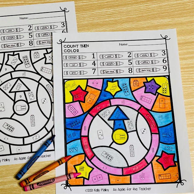 New Year's Subitizing Color By Number Worksheets Clock