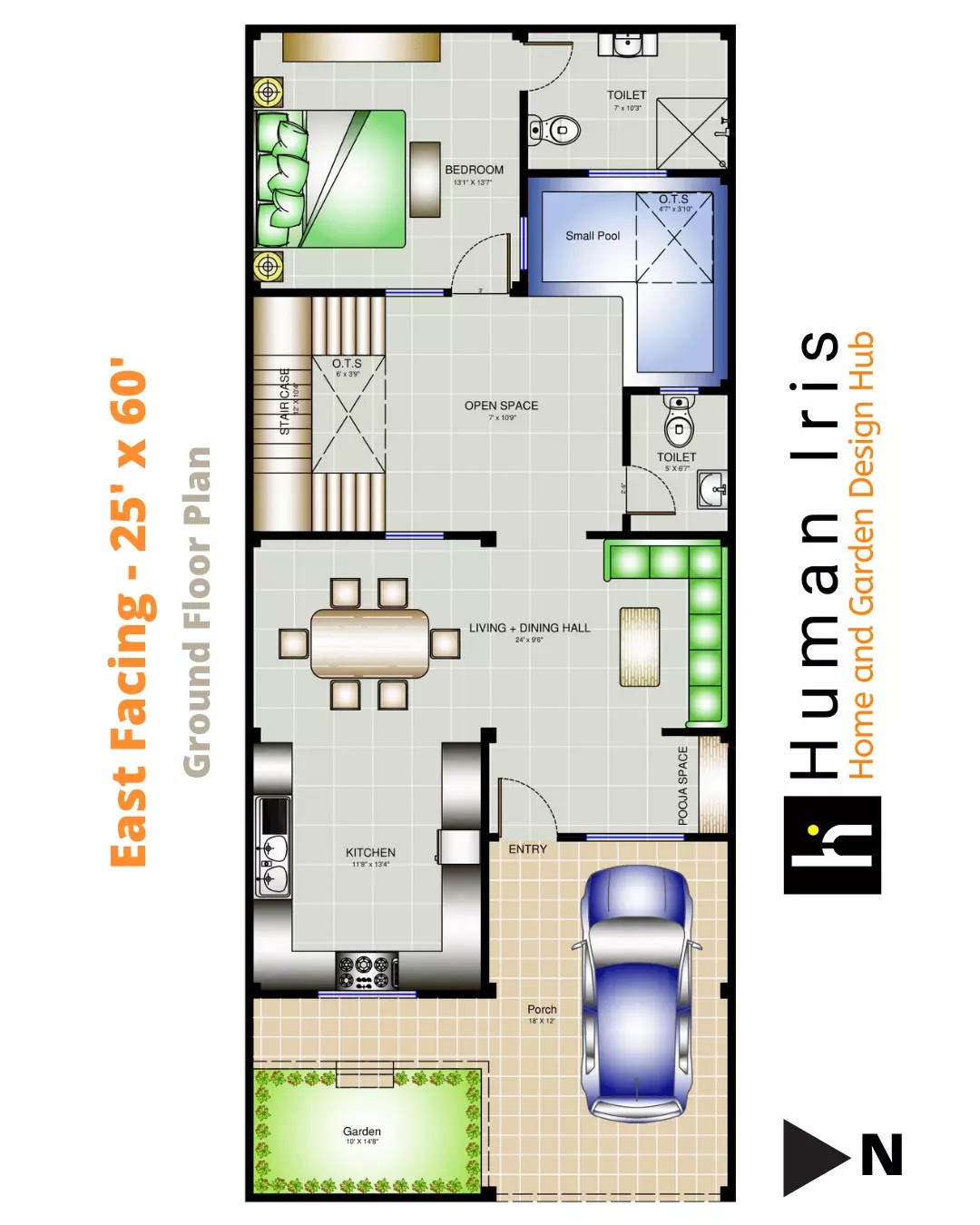 25' x 60' Residence Layout Plan