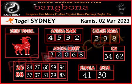 Prediksi Bang Bona Sydney Kamis 02 Maret 2023