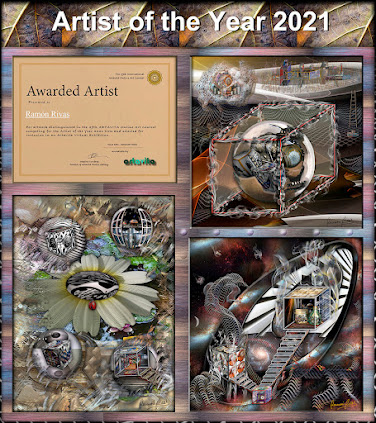 Certificado del premio Artista del Año 2021 otorgado por ARTAVITA, junto a las obras presentadas por Ramón Rivas