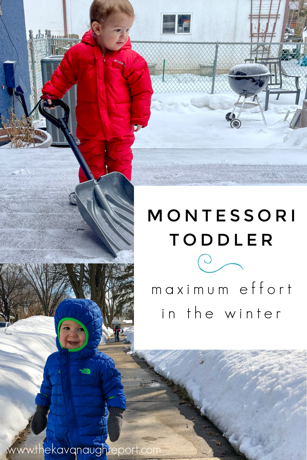 Montessori toddlers need active, heavy, and big work in order to reach maximum effort. Here are some ideas to reach maximum effort in the winter.